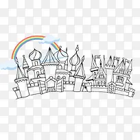 手绘彩虹下的城堡
