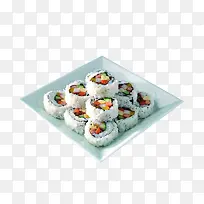 白色方形盘子里的寿司