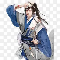 彩绘立绘蓝色衣服男子摘掉面具