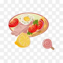 卡通手绘早餐番茄柠檬煎蛋甜点