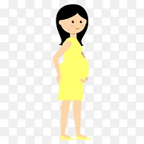 黄色裙子孕妇扁平矢量人物插图