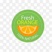 绿色新鲜橘子圆形水果标签