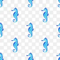 清新森系水彩蓝色海马花纹底纹