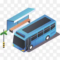 立体模型蓝色公交