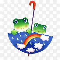 彩绘坐在雨伞上的青蛙