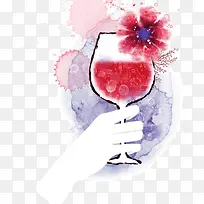 水彩画抽象高脚酒杯红酒