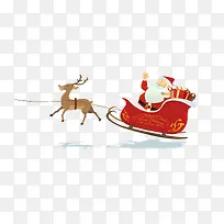 卡通奔跑的麋鹿和圣诞老人