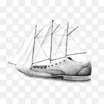 皮鞋上的帆船素描插画