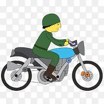 手绘可爱卡通人物插图骑摩托车的