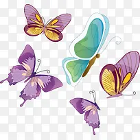 紫色花纹和蓝色蝴蝶矢量素材
