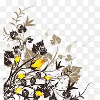 黄色花瓣剪影树叶