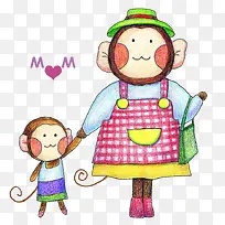手绘小猴子和妈妈