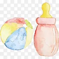 水彩水墨卡通婴儿用品奶瓶玩具素