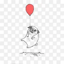 手绘素描狗狗吊气球