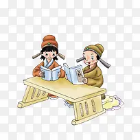 卡通认真看书的古代小孩素材