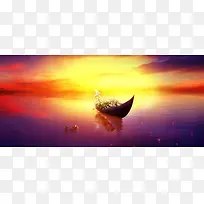 简约唯美暖色湖面背景海报