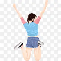 手绘人物插图五四青年节跳跃的女