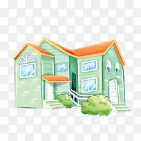 卡通手绘绿色的房屋设计