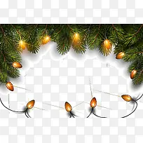 圣诞松枝和彩灯背景矢量图