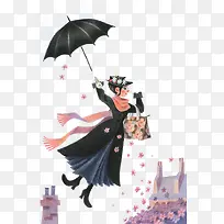 撑着伞在飞的女人