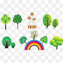 创意绿色树木彩虹图标矢量