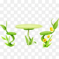 植物手绘椅子桌子