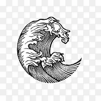 手绘圆形海浪