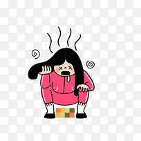 卡通女孩喝醉吐了
