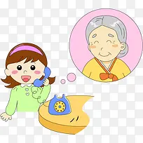 给奶奶打电话的小女孩