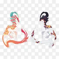 矢量左右大门彩绘神兽
