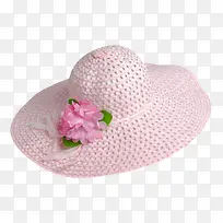粉红色遮阳绑着大红花的绑带草帽