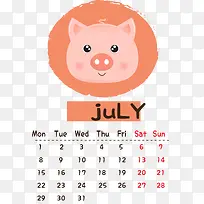 2019新年可爱猪头七月日历