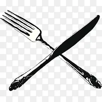 手绘黑白装饰插图复古西餐叉子餐