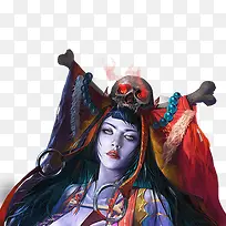 蓝衣红头饰萨满女子立绘游戏