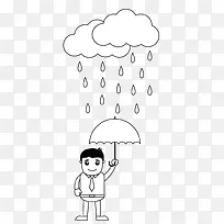 雨中打伞的男孩
