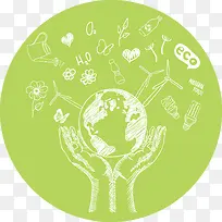 线描手捧地球绿化能源矢量log