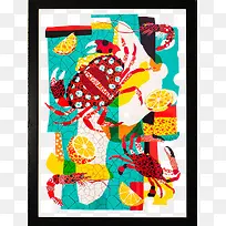 海鲜水果抽象插画无框画