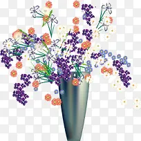 矢量手绘简单紫色小花盆栽