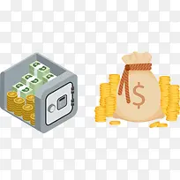矢量手绘卡通金库