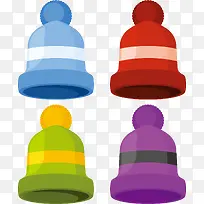 四种不同颜色的冬季保暖帽子