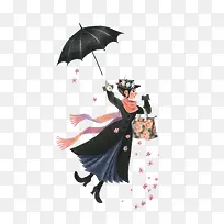 撑伞飞翔的女人