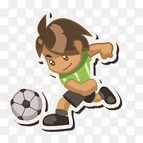 可爱卡通踢足球男孩