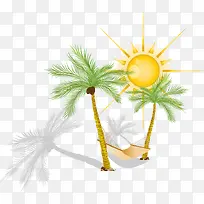 手绘太阳椰树吊床图案