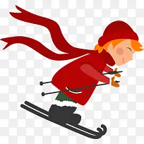 滑雪橇的红衣男孩