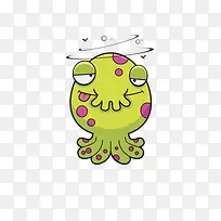 绿色卡通动物章鱼头晕元素
