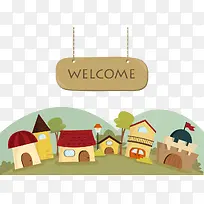 卡通房屋 手绘 矢量图 吊牌 welcome