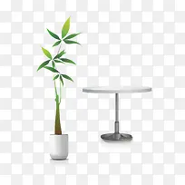 矢量盆栽竹子和桌子