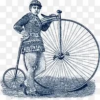 矢量图手绘早年代自行车