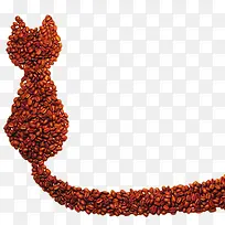 咖啡豆拼起来的猫咪形状