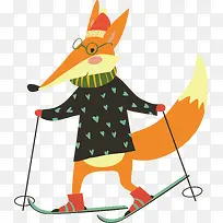 矢量图滑雪的狐狸